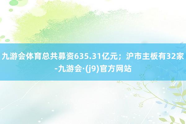 九游会体育总共募资635.31亿元；沪市主板有32家-九游会·(j9)官方网站